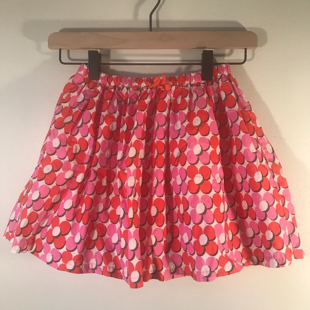 Mini Boden Skirt, Hot Pink, Red, White Retro Floral Pattern, Girls Size 7 to 8Y